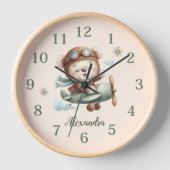 Personalisiert Boho Green Teddy Bear Uhr (Vorderseite)