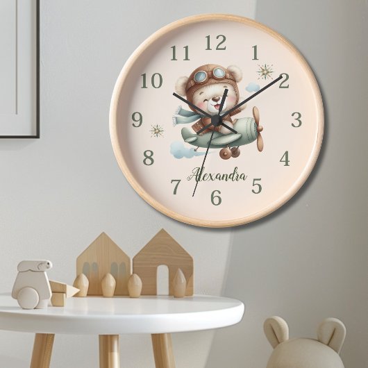 Personalisiert Boho Green Teddy Bear Uhr