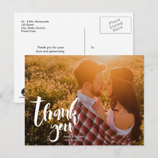 Personalisiert, Boho, Hochzeit Danke, Script Ankündigungspostkarte (Vorne/Hinten)