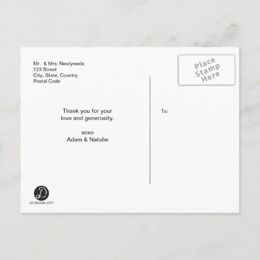Personalisiert, Boho, Hochzeit Danke, Script Ankündigungspostkarte (Rückseite)