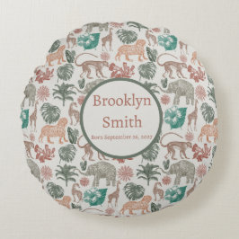 Personalisiert Boho Jungle Safari Rundes Kissen