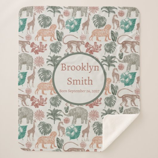Personalisiert Boho Jungle Safari Sherpadecke (Vorderseite)