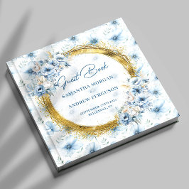 Personalisiert Boho Light Blue Gold Glitzer Weddin Gästebuch