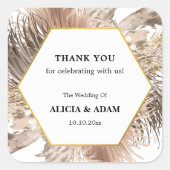 Personalisiert Boho Pampas Grass Wedding Quadratischer Aufkleber (Vorderseite)