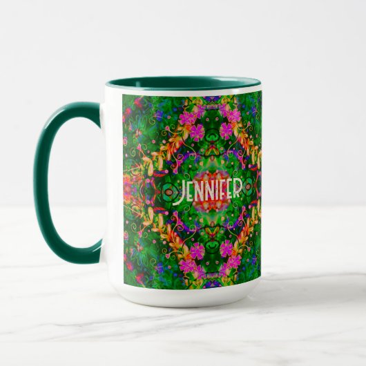 Personalisiert Boho Pattern Green Inspirivity Tass Tasse (Links)