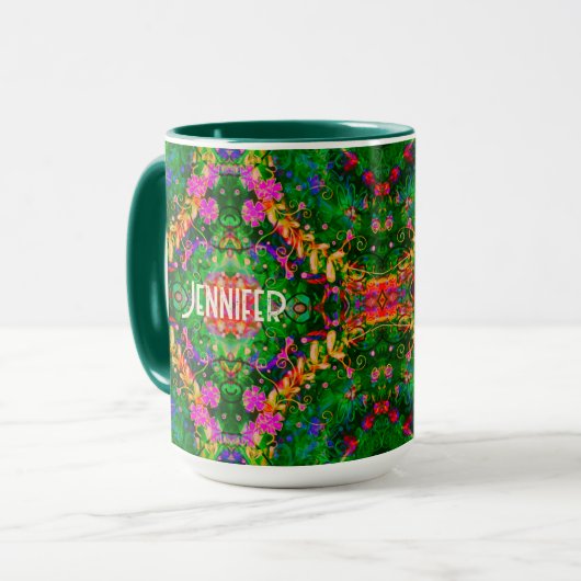 Personalisiert Boho Pattern Green Inspirivity Tass Tasse (Vorderseite Links)