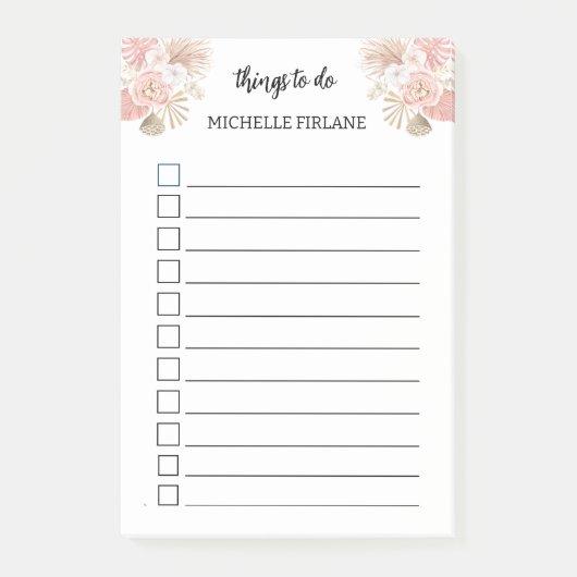 Personalisiert Boho Pink Florals Post-it Klebezettel (Vorderseite)