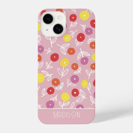 Personalisiert Boho Pink Modern Floral pattern nam iPhone Hülle (Rückseite)