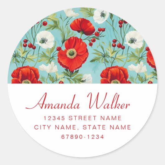 Personalisiert Boho Poppy Round Stickers (Vorderseite)