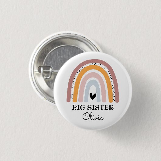 Personalisiert Boho Rainbow Big Sister Button (Vorne & Hinten)