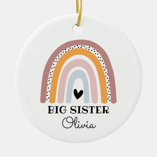 Personalisiert Boho Rainbow Big Sister Keramik Ornament (Vorne)