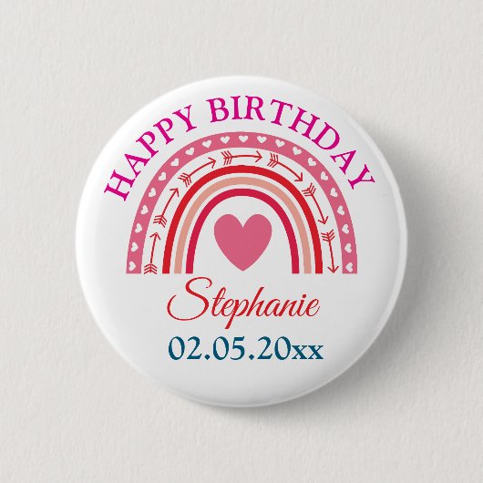 Personalisiert Boho Rainbow Birthday Button (Vorderseite)