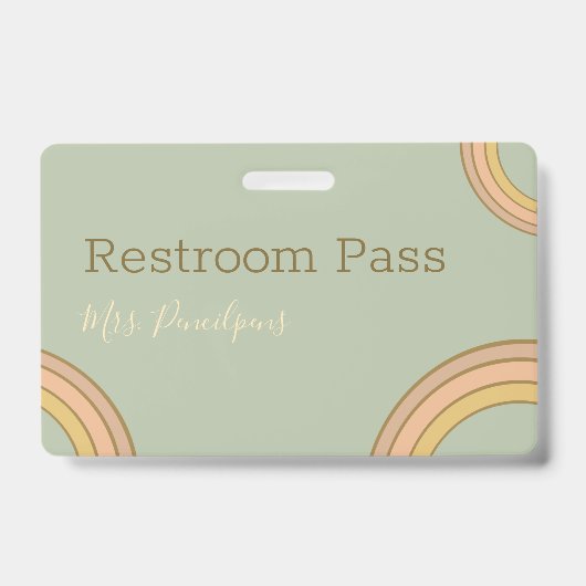Personalisiert Boho Rainbow Hall Pass Green Ausweis (Vorderseite)