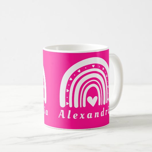 Personalisiert Boho Rainbow Hot Pink Kaffeetasse (VorderseiteRechts)