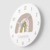 Personalisiert Boho Rainbow Pink Große Wanduhr (Winkel)