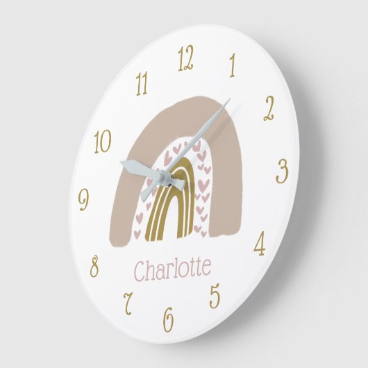 Personalisiert Boho Rainbow Pink Große Wanduhr (Winkel)