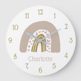 Personalisiert Boho Rainbow Pink Große Wanduhr