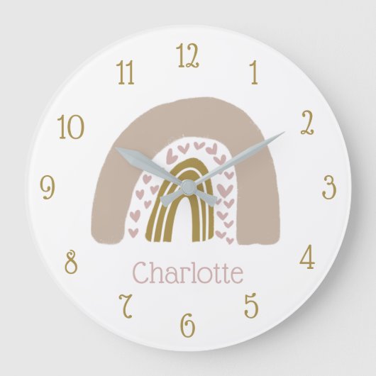 Personalisiert Boho Rainbow Pink Große Wanduhr (Vorderseite)