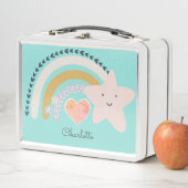 Personalisiert Boho Rainbow Pink Heart Metal Mitta Metall Brotdose (Beispiel)