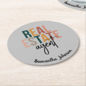 Personalisiert Boho Real Anwesen Agent Geschenk Runder Pappuntersetzer (Angewinkelt)
