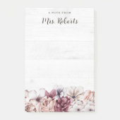 Personalisiert Boho Rustic Floral Teacher Post-it Klebezettel (Vorderseite)