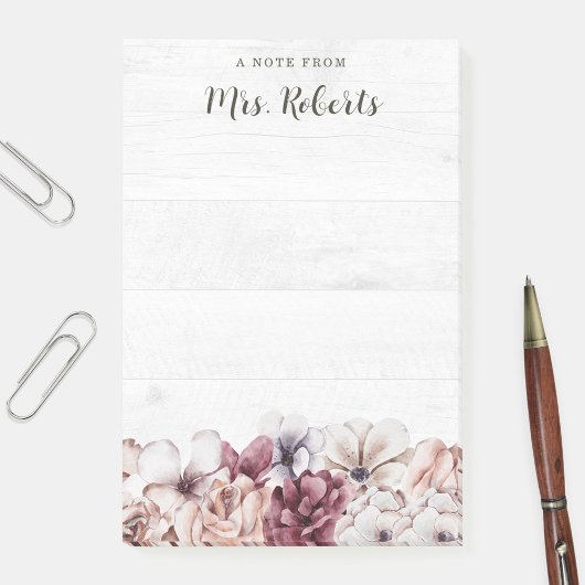 Personalisiert Boho Rustic Floral Teacher Post-it Klebezettel