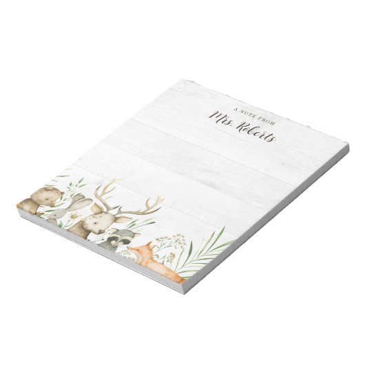 Personalisiert Boho Rustic Wildlife Teacher Notizblock (Rotiert)