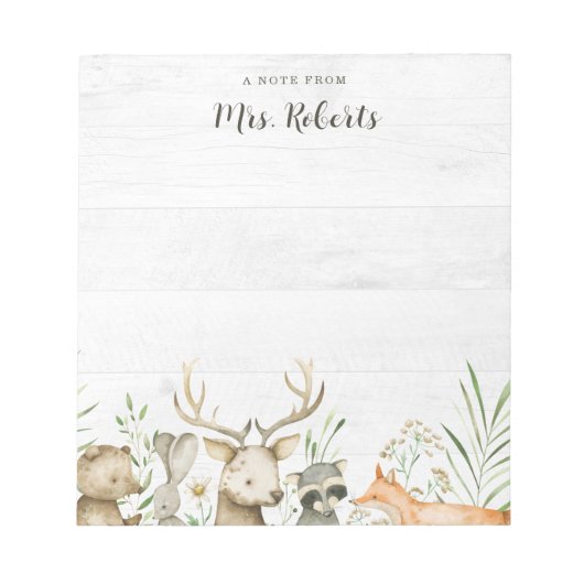 Personalisiert Boho Rustic Wildlife Teacher Notizblock (Vorderseite)