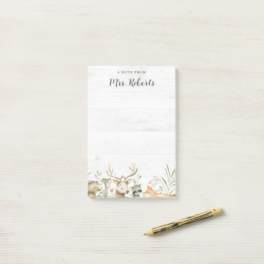 Personalisiert Boho Rustic Wildlife Teacher Post-it Klebezettel (Auf Schreibtisch)