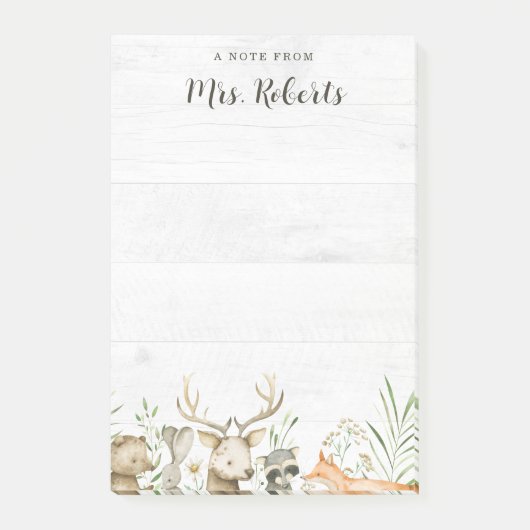 Personalisiert Boho Rustic Wildlife Teacher Post-it Klebezettel (Vorderseite)