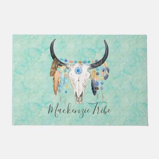 Personalisiert Boho Skull Fußmatte (Vorderseite)