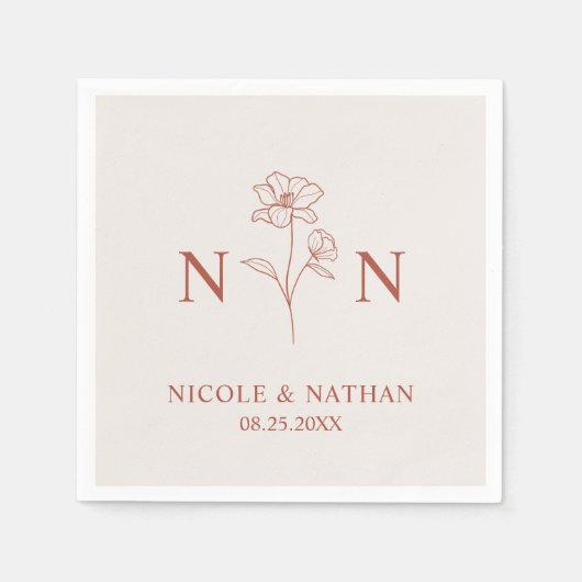 Personalisiert Boho Terracotta Rust | Monogramme N Serviette (Vorderseite)