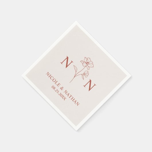 Personalisiert Boho Terracotta Rust | Monogramme N Serviette (Ecke)