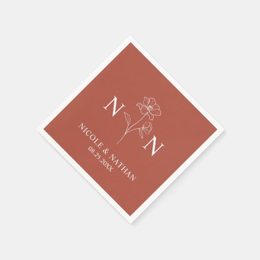 Personalisiert Boho Terracotta Rust | Monogramme Serviette (Ecke)