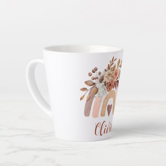 Personalisiert Boho Wasserfarbe Bläsernblätter Lat Milchtasse (Linke Ecke)