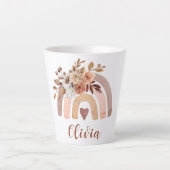 Personalisiert Boho Wasserfarbe Bläsernblätter Lat Milchtasse (Vorderseite)