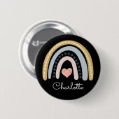 Personalisiert Boho Watercolor Rainbow Black Button (Vorne & Hinten)