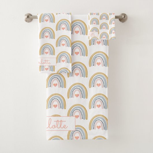 Personalisiert Boho Watercolor Rainbow-Muster Badhandtuch Set (Insitu)