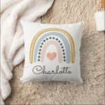 Personalisiert Boho Watercolor Rainbow Name Girl Kissen<br><div class="desc">Boho Wasserfarbe Regenbogen mit Herzen werfen Kissen mit einer skurrilen Schrift für ein Baby Kinderzimmer oder Kleinkind Kinderzimmer. Pastellrosa Farben und Herzen.</div>