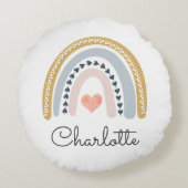 Personalisiert Boho Watercolor Rainbow Rundes Kissen (Rückseite)