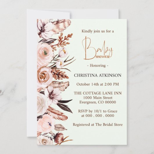 Personalisiert Boho Wildblume Baby Girl Dusche Einladung (Vorderseite)
