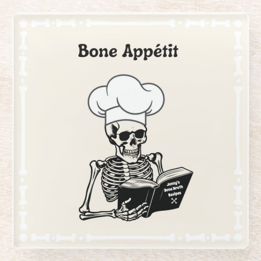 Personalisiert Bone Appétit Skeleton Koch Glasuntersetzer (Vorderseite)