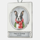 Personalisiert Boston Terrier Banner-Ornament Silber (Links)