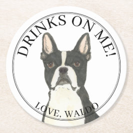 Personalisiert Boston Terrier Dog Wedding Runder Pappuntersetzer