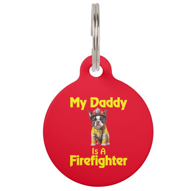 Personalisiert Boston Terrier Feuerwehrmann Daddy Haustiermarke (Vorderseite)