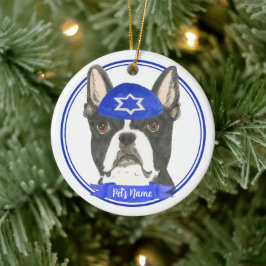 Personalisiert Boston Terrier Hanukkah Yarmulke Bl Keramik Ornament