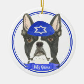 Personalisiert Boston Terrier Hanukkah Yarmulke Bl Keramik Ornament (Vorne)