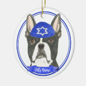 Personalisiert Boston Terrier Hanukkah Yarmulke Bl Keramik Ornament (Links)