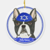 Personalisiert Boston Terrier Hanukkah Yarmulke Bl Keramik Ornament (Hinten)