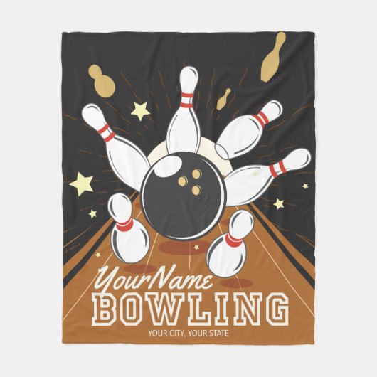 Personalisiert Bowler Strike Bowling Lanes Ball Bu Fleecedecke (Vorderseite)